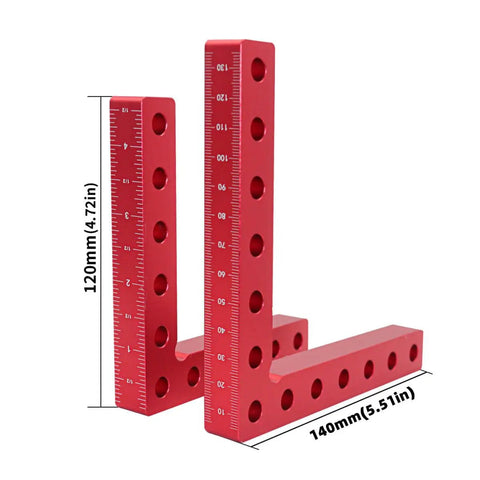 90 Degree Aluminum Woodworking Square With Imperial And Metric Laser Etched Markings, Pro Grade Right Angle Ruler, Multi Function Clamping Tool For DIY Projects, Lightweight And Corrosion Resistant, 120mm x 140mm red