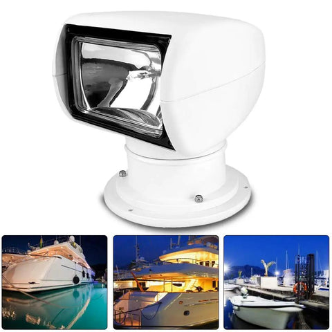 12V 100W Xenon Marine Spotlight With Remote Control, portable flood lamp for boat, featuring waterproof housing and night use