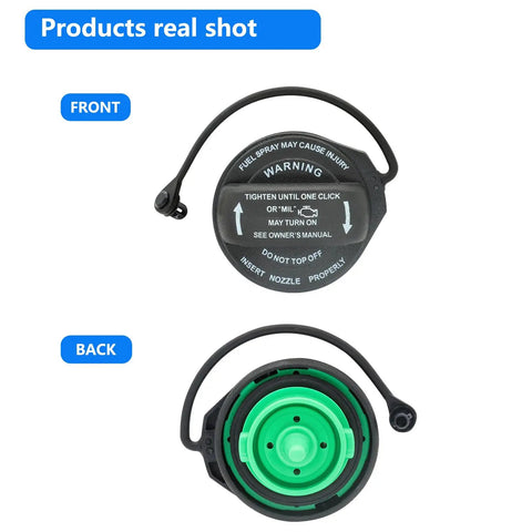 Front and back view of Porsche Cayenne Gas Cap Replacement 95820124131 Bolt On Fit Base S GTS Turbo S Platinum Edition 2011 to 2018.