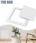 Heavy Duty Self Adhesive Access Panel 8X8 Drywall Hole Cover with frame and panel displayed in home setting.