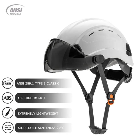 Worksite Ready Construction Hard Hat With Adjustable Visor And Ventilation, 6 Point Suspension, ANSI Z89.1 Type I Class C, EN 397