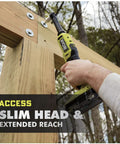 18V Brushless Cordless 1/4 Inch Extended Reach Ratchet Bare Tool Only being used on outdoor wooden structure