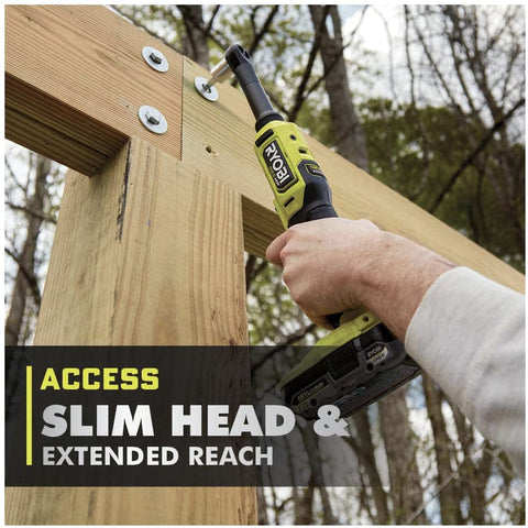 18V Brushless Cordless 1/4 Inch Extended Reach Ratchet Bare Tool Only being used on outdoor wooden structure