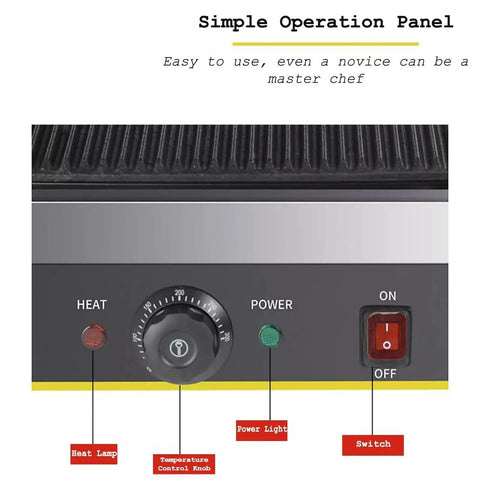 Heavy Duty 2200W Commercial Sandwich Maker And Electric Grilled Toaster simple operation panel with dials and indicator lights.