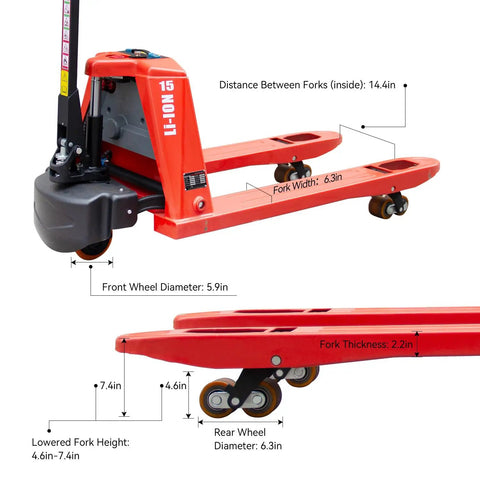 Heavy Duty Electric Pallet Jack Truck With Lithium Battery And 48 Inch Forks Lift Up To 3300 Lbs dimensions chart
