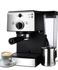 Pro Level Home Espresso Machine With Smooth Milk Frother Handle And Precision Pressure Dials For Effortless Daily Cappuccino And Bold Coffee Pulls on kitchen counter with coffee cup.