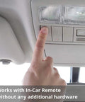 Person pressing car interior button for Ultra Quiet Half HP Garage Door Opener With Alexa Voice Control, WiFi Connectivity.