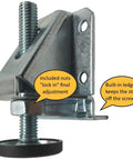 Beefy Heavy Duty Leveler Legs With Lock Nuts Built Like A Tank Adjustable Leveling Feet For Furniture Cabinets And Workbench 96 Pack close-up showing adjustment features and mounted base.
