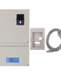 Beefy 380V Ac Variable Frequency Drive For Cnc Machines With Massive Heat Sink And Quiet Fan Delivering Killer Heat Dissipation Plus Smooth Speed Control For Low Noise Performance And Wide Range Use While Staying Rock Solid Under Heavy Loads. enclosed VFD with keypad, cover, and cable