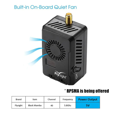 Black Mamba 5.8GHz FPV Transmitter VTX 40 Channel for GoPro and FPV Drones 5V Output with RPSMA Antenna Connector