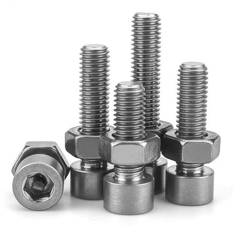 Five TA2 Grade titanium socket head cap screws and nuts for custom car builds, M12X120mm, heavy duty fastener hardware pack.