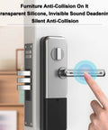Clear Self Adhesive Furniture Bumpers 6 Pack Silicone Rubber Wall Protector Pads Anti Slip applied to door handle for sound dampening.
