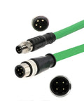 Industrial M8 A-Coded to M12 D-Coded 4-Pin Ethernet Cable PUR Shielded 5M in green, connectors visible