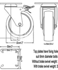 Heavy Duty Swivel Caster Wheels Four Pack With Rock Solid Metal Housing And High Temp Nylon Treads For Carts And Workbenches 2 Inch 360 Rotation 800 Lb Capacity Built To Take A Beating Smooth Ride Guaranteed dimensions and specs diagram.