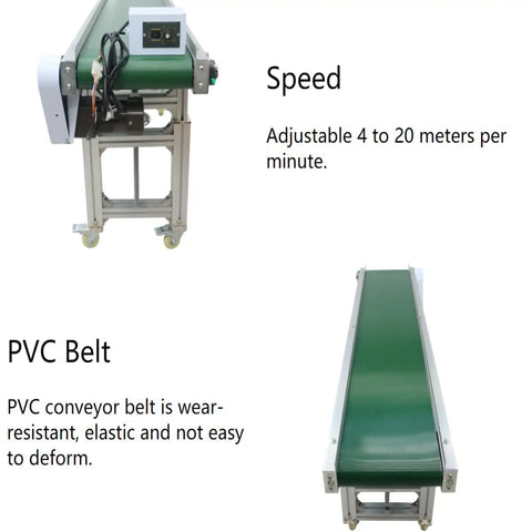 Industrial PVC Belt Conveyor With Double Baffle 110V 70.9 Inch Long 15.7 Inch Wide On Wheels Anti Static Adjustable Speed detail