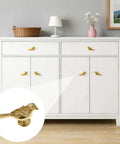 Must Have Bird Shaped Cabinet Knobs Set of 2, Vintage Metal Drawer Pulls on white dresser, gold finish, farmhouse style