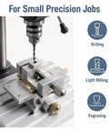 Heavy Duty Precision X Y Cross Slide Table With Vise For Drill Press And Milling, Manual Linear Sliding Stage featuring a drill for precise work.
