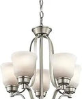 Langford 5-Light Mini Chandelier In Brushed Nickel With Satin Etched White Glass, Compact 17.25 In H X 16.5 In W Ceiling Light
