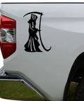 Badass Grim Reaper Scythe Vinyl Die Cut Decal Sticker For Car, Truck, Motorcycle Window Bumper Wall Decor Matte Black 10 Inch