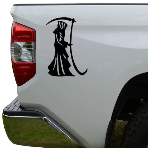 Badass Grim Reaper Scythe Vinyl Die Cut Decal Sticker For Car, Truck, Motorcycle Window Bumper Wall Decor Matte Black 10 Inch