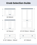 Knob selection guide for Beefy Matte Black Zinc Alloy Cabinet Knobs 5 Pack, Solid Round Single Hole Pulls for various cupboard sizes.