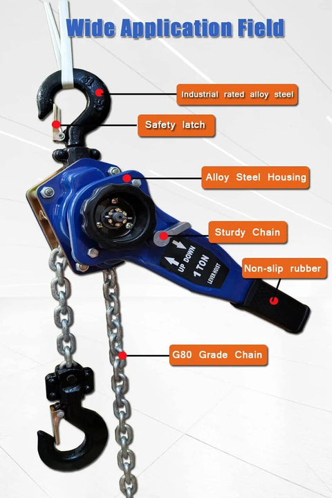 Lever Chain Hoist 2200 Lbs Capacity With 10 Ft Lift Height 1 Ton Industrial Grade Chain Hoist 3 Meter Lift