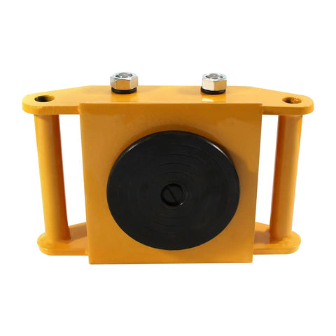 Heavy Duty Machinery Mover Skate Dolly With Four Smooth Rolling Wheels, featuring a yellow steel frame and black wheel.