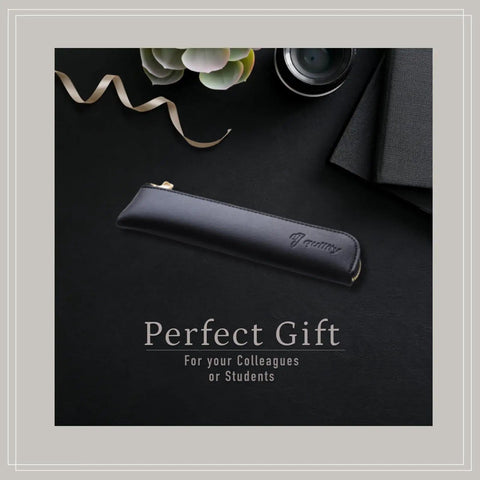 Graph Gear 1000 Mechanical Drafting Pencil 0.4mm Set With HB And 2B Leads in black slim case on black background.