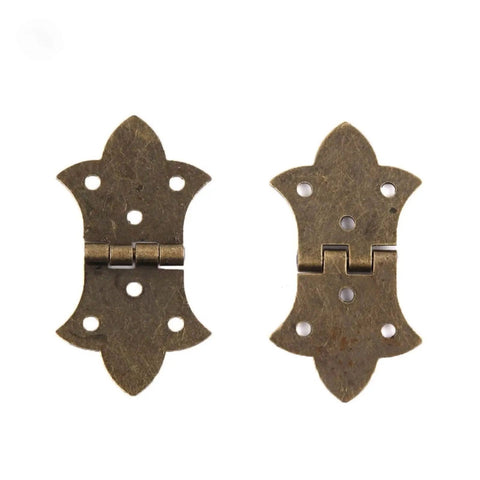 Antique Bronze Butterfly Hinges 4 Pack For Small Cabinets And Jewelry Boxes, DIY Friendly Vintage Hardware, close-up view of two hinges