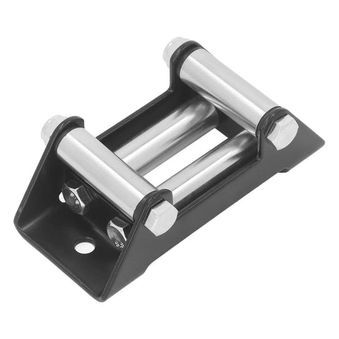 Four Way Winch Fairlead Cable Guide With Beefy High Strength Steel Rollers 4500Lb Capacity For Electric Winches Off Road Recovery Utility Trucks And Trailers, angled view