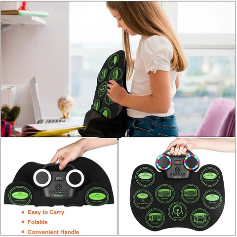 Roll Up Digital Drum Kit With 9 Silicone Pads, MIDI Ready, DTC, Built-In Dual Speakers, 2000mAh Rechargeable Battery, Portable E-Drum.