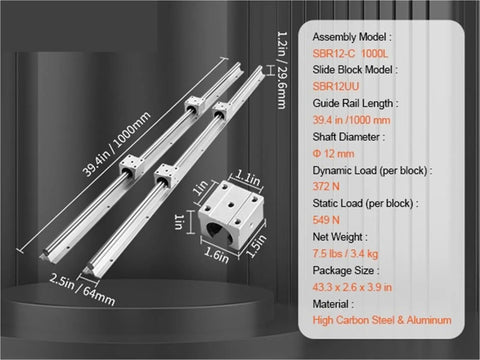 Dope DIY Linear Guide Rail Kit With SBR12 SBR16 SBR20 Rails 800 To 2200mm And 4 UU Bearing Blocks For Smooth Motion In CNC Milling Projects That Deliver Solid Precision And Quick Setup. 1000mm SBR12C rail kit, high carbon steel and aluminum