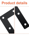 Close-up of Stainless Steel L Shape Flat Mending Plates Set Of 10 With Screws 80x80mm Corner Braces for wood furniture, black, holes visible