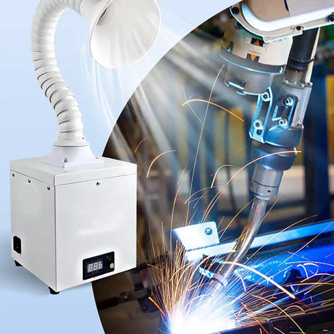 Desktop Welding Fume Extractor With 35 Watt Knockout Suction And Triple Layer Filtration That Devours Soldering Smoke Fast Includes Bright LED work light and hose.