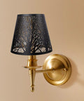 Double Pack Clip On Lampshades For Candelabra Bulbs, Barrel Metal Lampshade With Tree Pattern In Black And Gold, 5x8x7 Inches, on wall