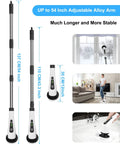 Cordless Electric Spin Scrubber With 8 Replaceable Heads, 54-inch Detachable Handle displayed in various home settings