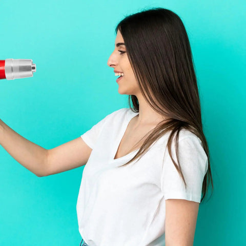 Woman holding Heavy Duty Aluminum Alloy Blower Air Nozzle For Compressed Air Tools, showcasing ergonomic design.
