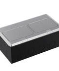 Dual Pop Up Floor Box Kit with 20A Tamper Resistant Duplex Outlet and 3 Port RJ45 Datacom Receptacle in brushed nickel closed view
