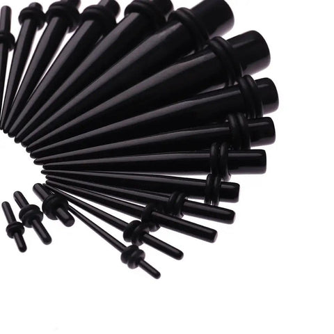 All In One Ear Stretch Kit With 50 Pieces Of Acrylic Tapers And Plugs From 14G To 00G Plus Silicone Tunnels For Gauges And Expander Sets Black Body Jewelry For Everyday Wear