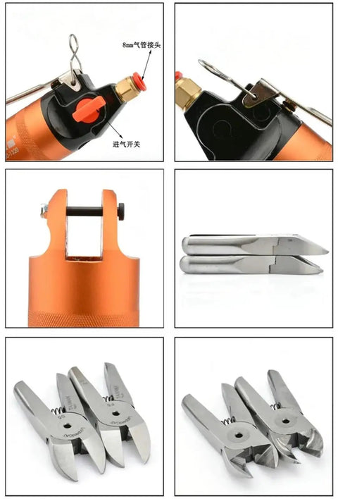 Top Shelf Pneumatic Air Scissors Nipper With F5 S5 Blades For Fast Plastic Cutting showing air clamp, cutting blades, and tool design.