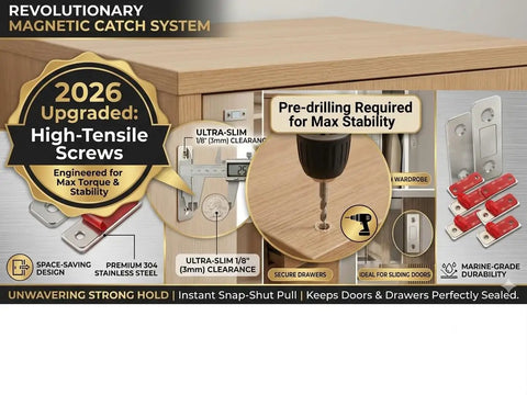 Ultra Thin Stick On Cabinet Magnets Set Of 6 For No Drill Installation with high-tensile screws and 3M adhesive in action