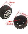 DIY Toy RC Car Boat Helicopter Wheel And Axle Kit, 42mm black wheels, 19mm width, fits 2mm shaft toys, shown with dimensions