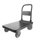 Folding Platform Truck Cart With Smooth Rubber Wheels Secure Brake And Heavy Duty Steel Frame For No Sweat Hauling Appliances Gear And Weekend Projects, black foldable cart with rubber wheels.