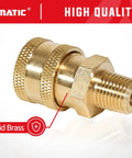 YAMATIC brass pressure washer fitting, side view, 1/4 in NPT to 1/4 in socket