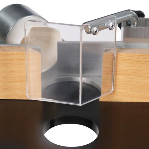Experience Hella Smooth Routing Precision With This Portable Benchtop Router Table featuring a clear dust chute for precision.