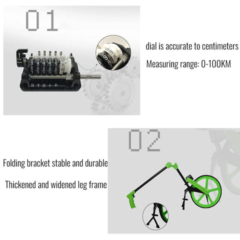 Foldable Electronic Measure Wheel With Large Digital Display Measuring Up To 999.9 Meters showing durable leg frame and accurate dial.