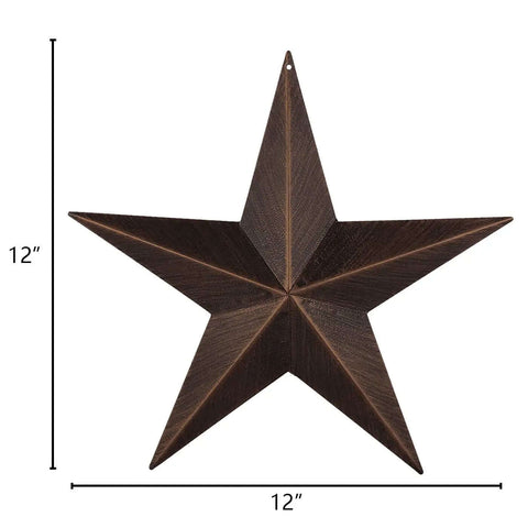 Rustic Metal Barn Star Wall Decor Made From Recycled Iron With Vintage Finish, 12x12 inches, ready for easy wall mounting