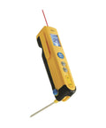 Pocket Type K Thermometer With Infrared Capability Dual Readings For In Duct And Surface Checks Folding Probe For Easy Duct Access And Quick Ambient Readouts With Backlit Display For HVACR Pros, yellow body