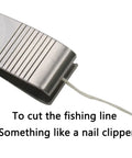 Close-up of cutting edge on 2 Pack Compact Stainless Steel Fishing Line Cutter Nippers with Hook Eye Pin.