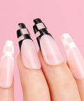 Close-up of nails painted with Two Piece Black And White Gel Nail Polish Kit For Soak Off UV LED Nails, Hema Free Cruelty Free Vegan.